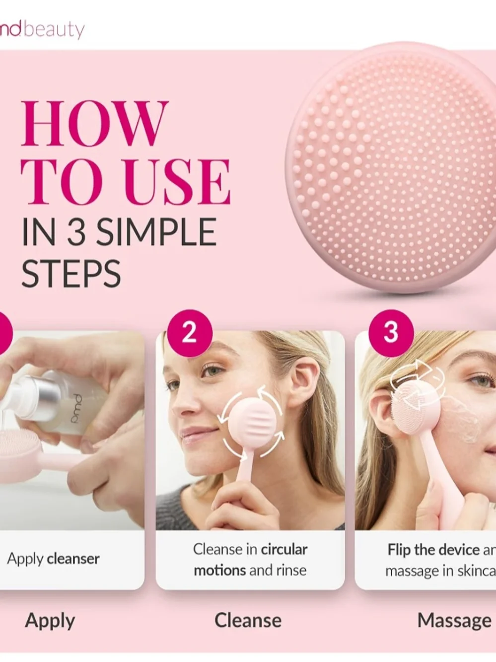 pmd Clean Silicone Facial Cleansing Brush - Pink